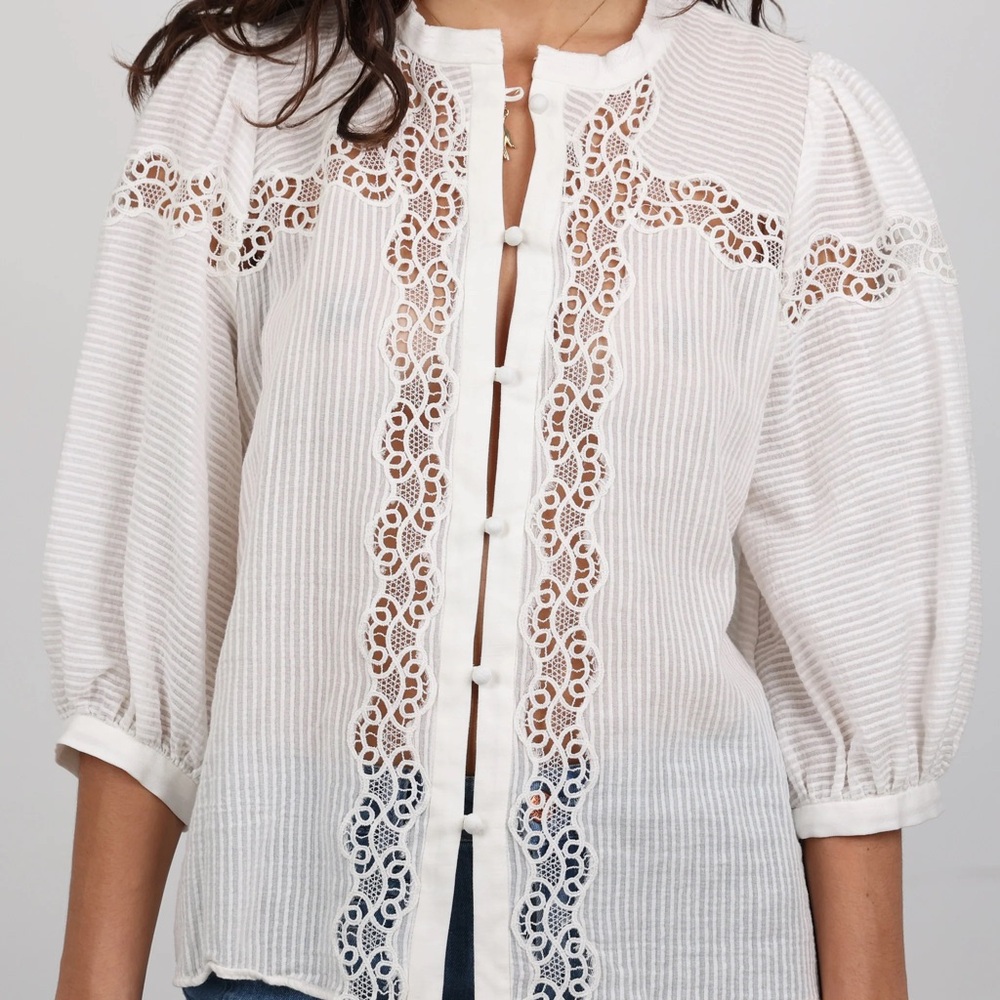 Sandro Ivory Lace Detail Blouse